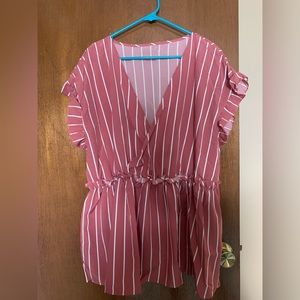 Pink and white striped short sleeve blouse!